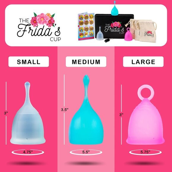 Frida's Menstrual Cup Trio: 3 Sizes (S, M, L) with Pouch & Cleaning Brush - Picture 2 of 10